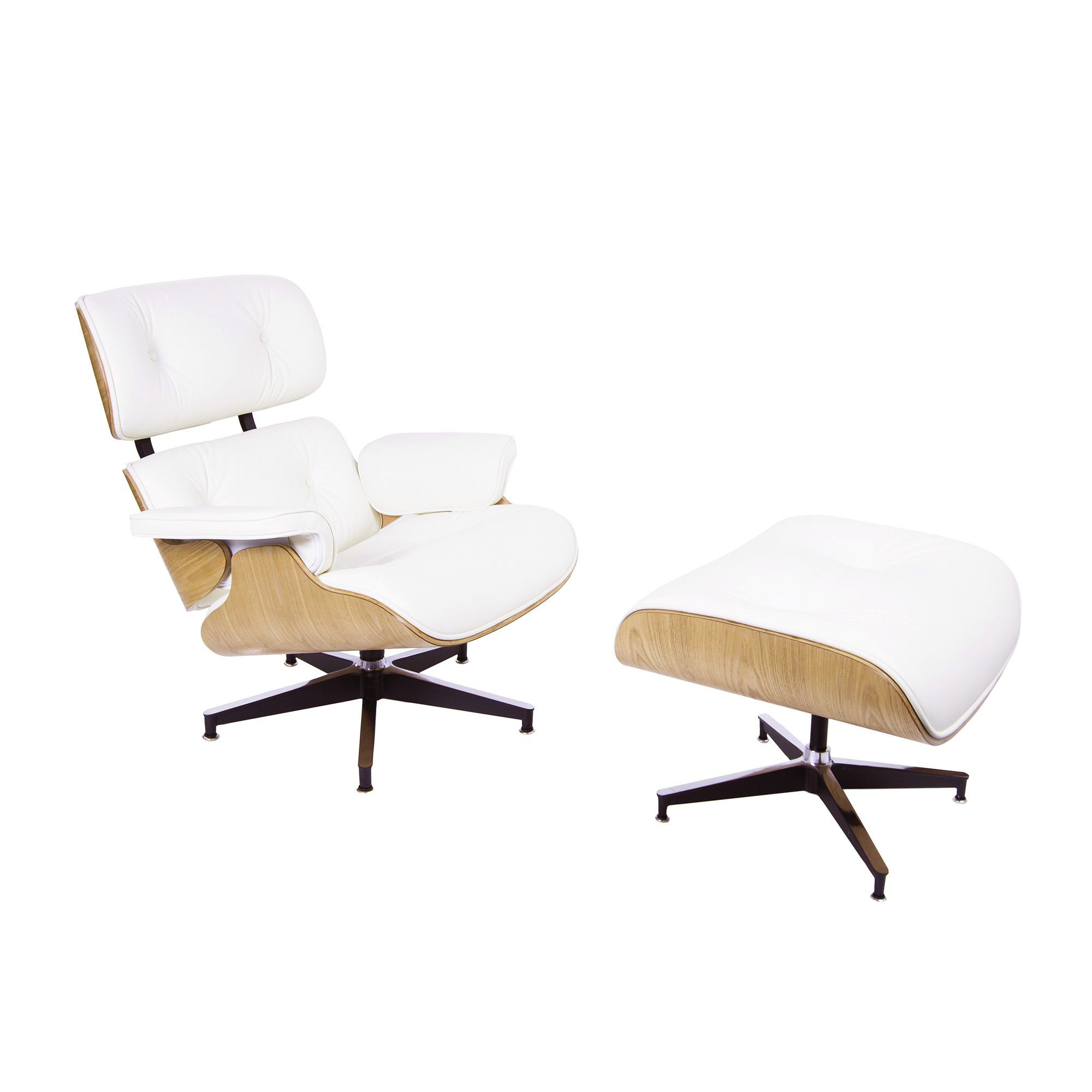 Lounge stoel met Hocker EA670 creme essenhout Zwarte base