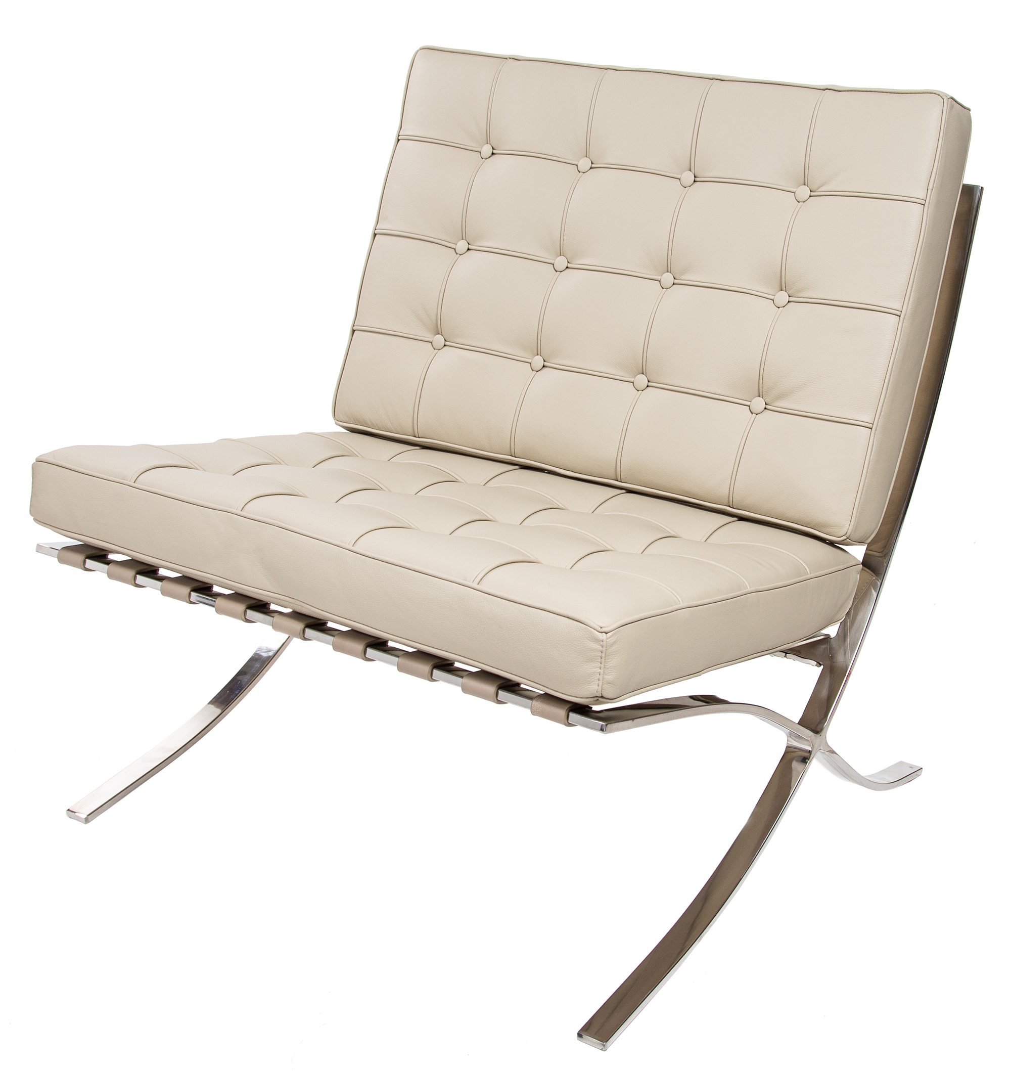 Hoogwaardige Barcelona stoelreplica in taupe leer
