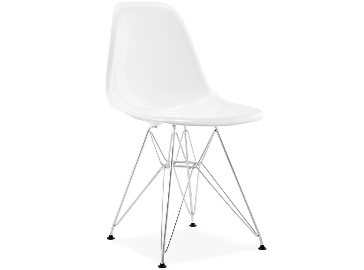 Witte replica glasvezel eetkamerstoel met metalen draadonderstel