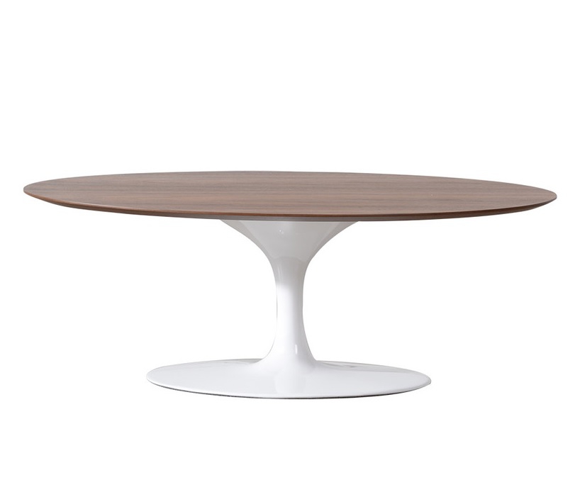 Tavolino da caffè Tabella del tulipano Oval Top noce Base bianca